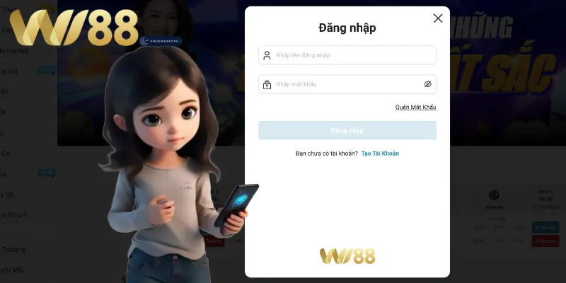 Điền thông tin đăng nhập WI88